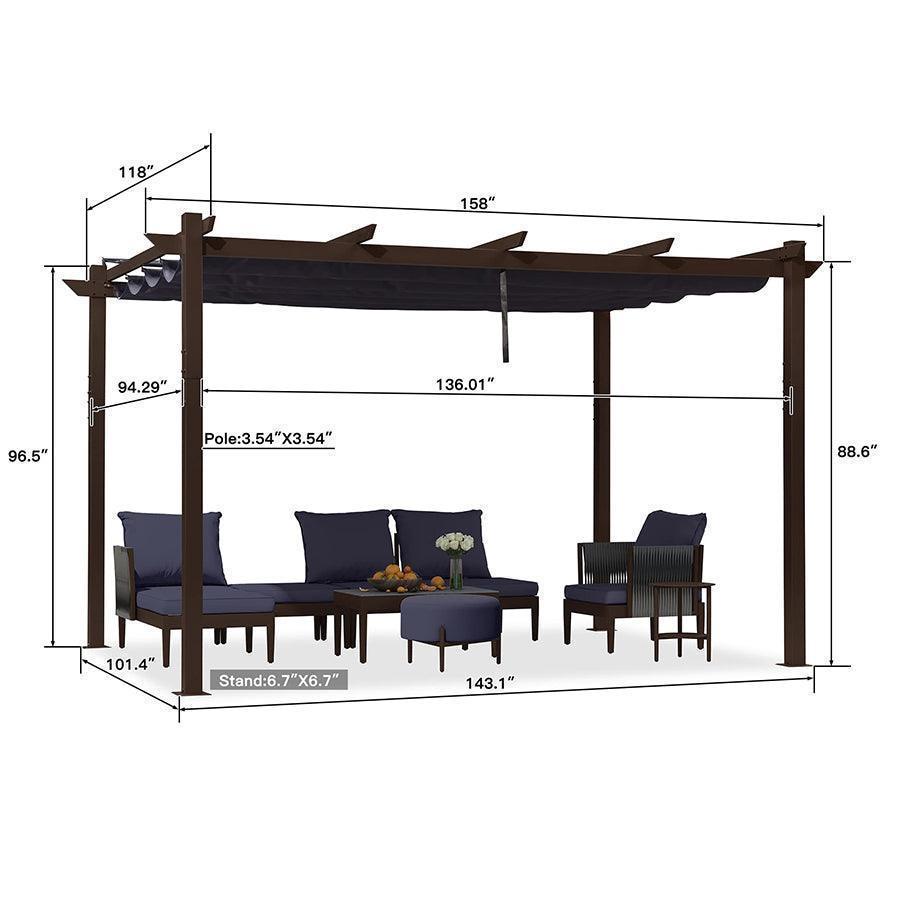 PURPLE LEAF Pergola Outdoor Retractable Metal Pergola with Canopy Patio Pergola with Shade Cover for Garden With Lights