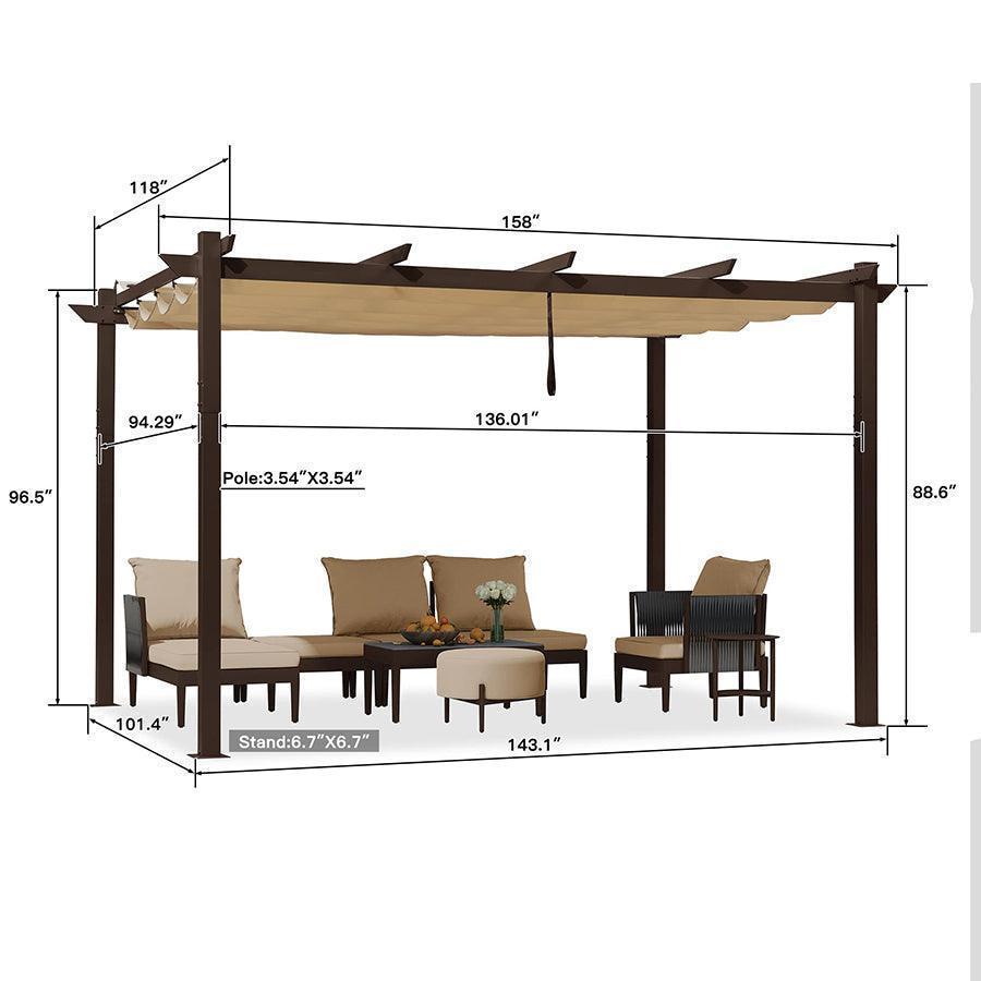 PURPLE LEAF Pergola Outdoor Retractable Metal Pergola with Canopy Patio Pergola with Shade Cover for Garden With Lights