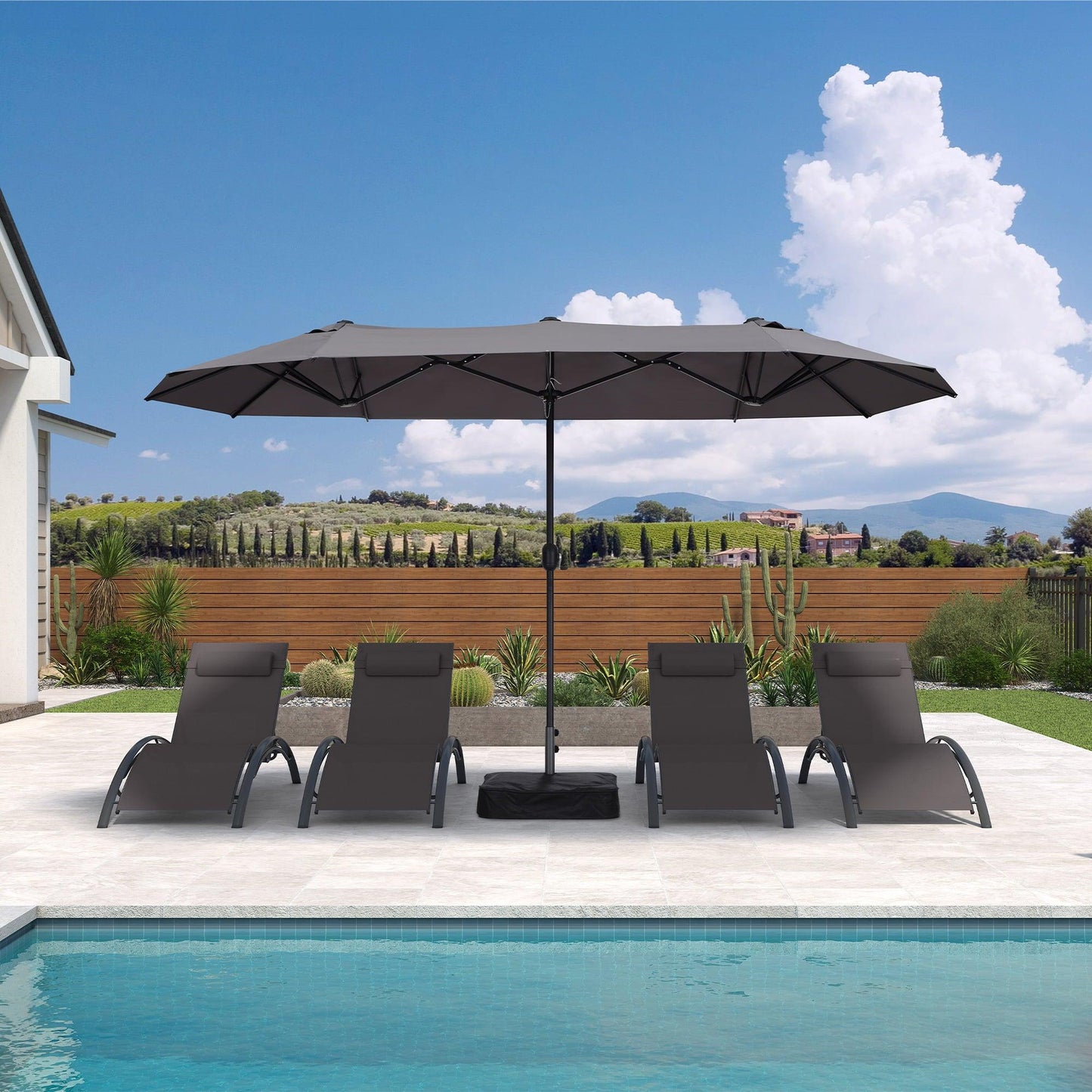 PURPLE LEAF Table Umbrella Double Sided Rectangular Patio Market Umbrella with Base