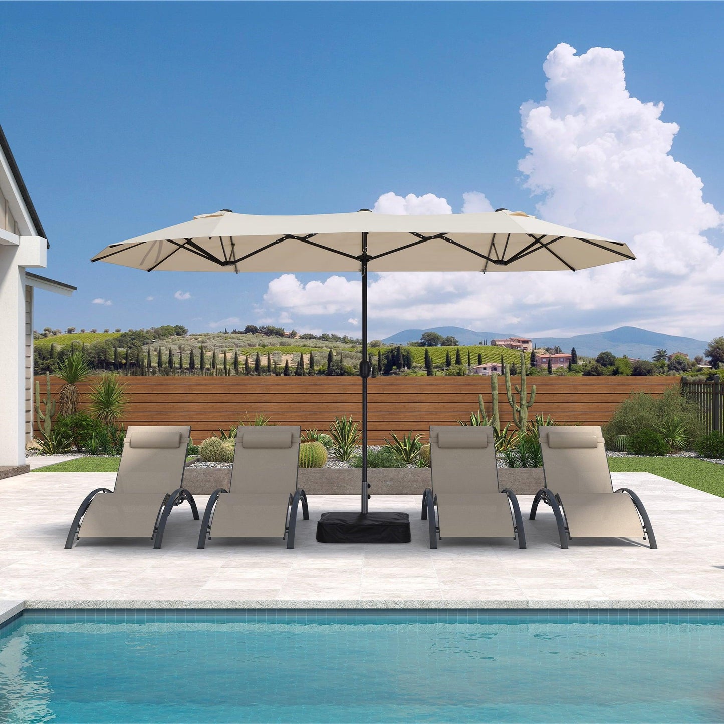PURPLE LEAF Table Umbrella Double Sided Rectangular Patio Market Umbrella with Base