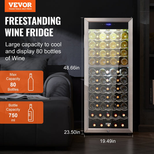 Vevor Wine Fridge with Dual Zone Temperature Control 80 Bottle Capacity New