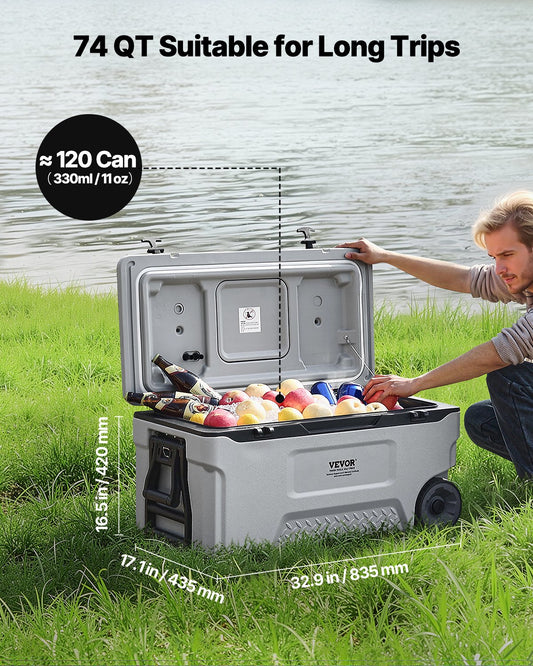 Vevor Portable Cooler 74QT Insulated Wheeled 120 Can Capacity New