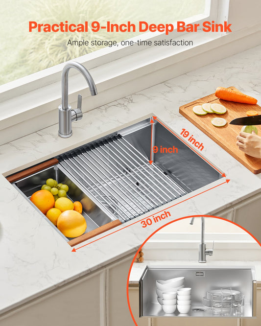 Vevor Kitchen Sink 30" Undermount Single Bowl Basin Stainless Steel New