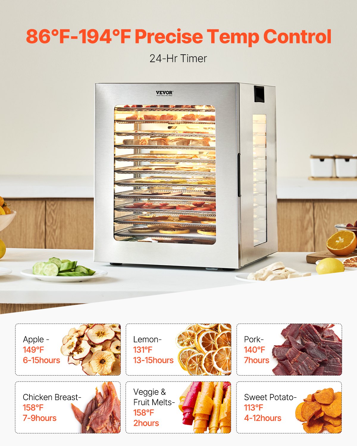 Vevor Food Dehydrator 12-Layer Stainless Steel 850W Meat Fruit Drying New