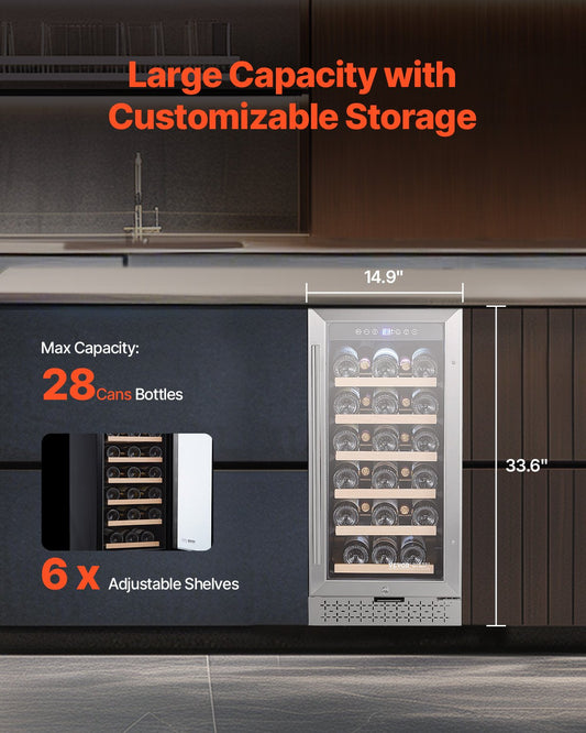 Vevor Wine Fridge with Glass Door Digital Temp Control 28 Bottle Capacity New