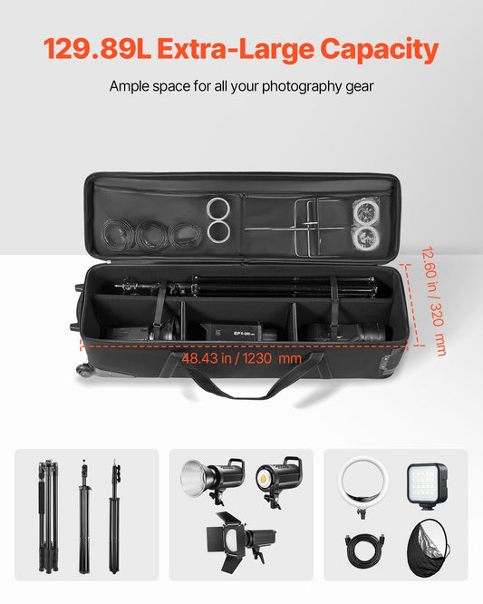 Vevor Rolling Camera Bag 51" x 14" Studio Equipment Trolley Case New
