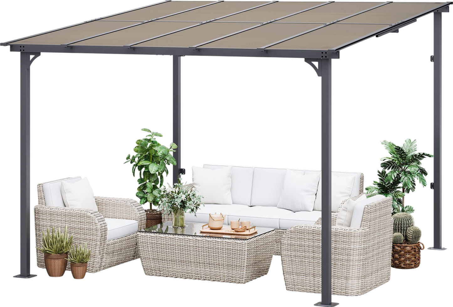 Vevor Lean-To Gazebo for Patio 10' x 10' Hard Top Pergola Aluminum Frame New
