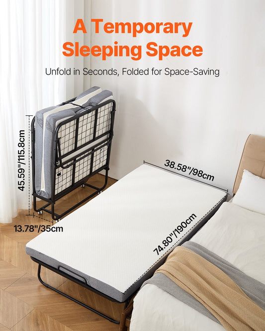 Vevor Rollaway Folding Bed 75" x 38" with 4" Foam Mattress New