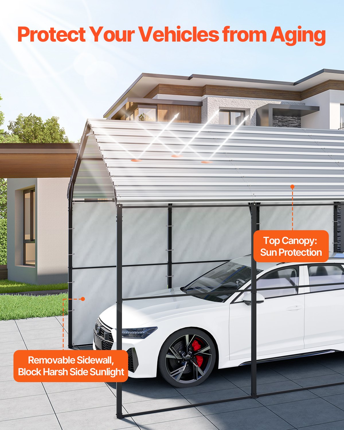 Vevor Metal Carport Heavy Duty Garage Shelter 10 x 15 FT with Removable Sidewall New