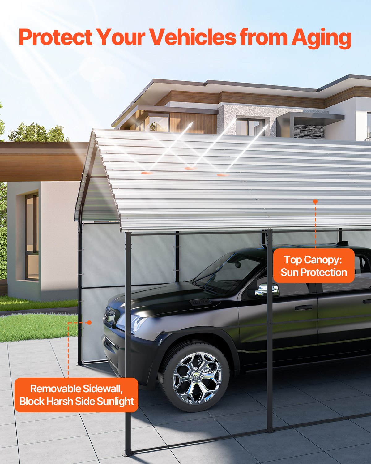 Vevor Metal Carport Heavy Duty Garage Shelter 12 x 20 FT with Removable Sidewall New