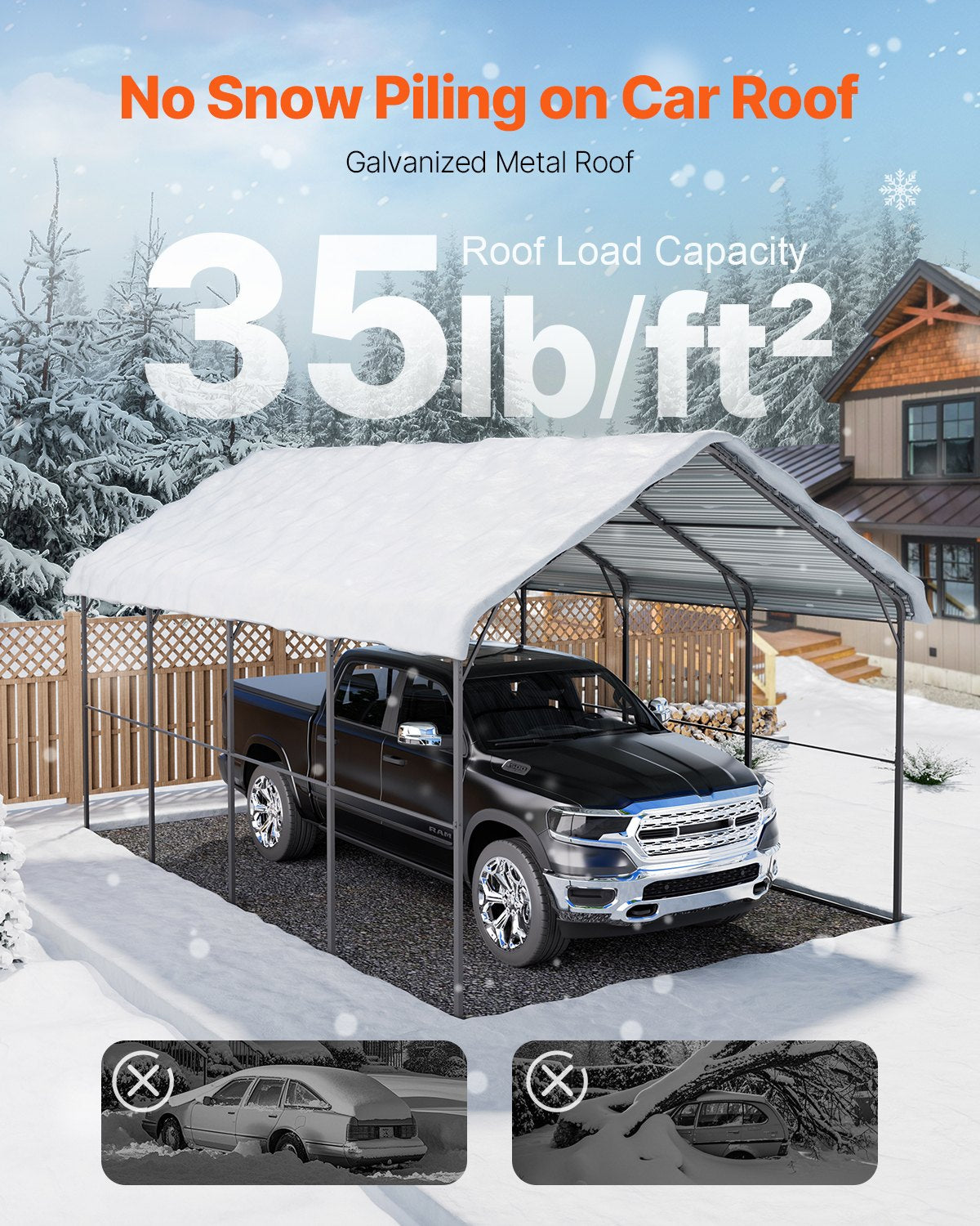 Vevor Metal Carport Heavy Duty Garage Shelter 12 x 20 FT with Removable Sidewall New