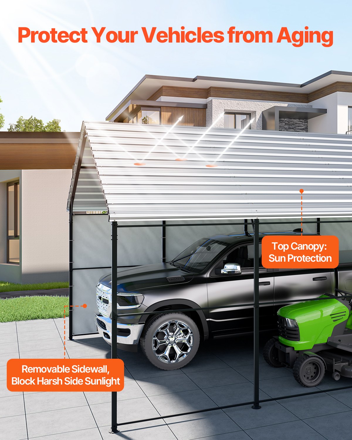 Vevor Metal Carport Heavy Duty Garage Shelter 13 x 26 FT with Removable Sidewall New